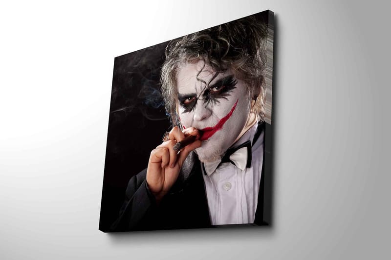 Canvas-taulu 45x45 cm - Pelottava hahmo pellemeikillä ja sikarilla - Valkoinen / Musta / Punainen - Sisustustuotteet - Taulu & taide - Canvas-taulu