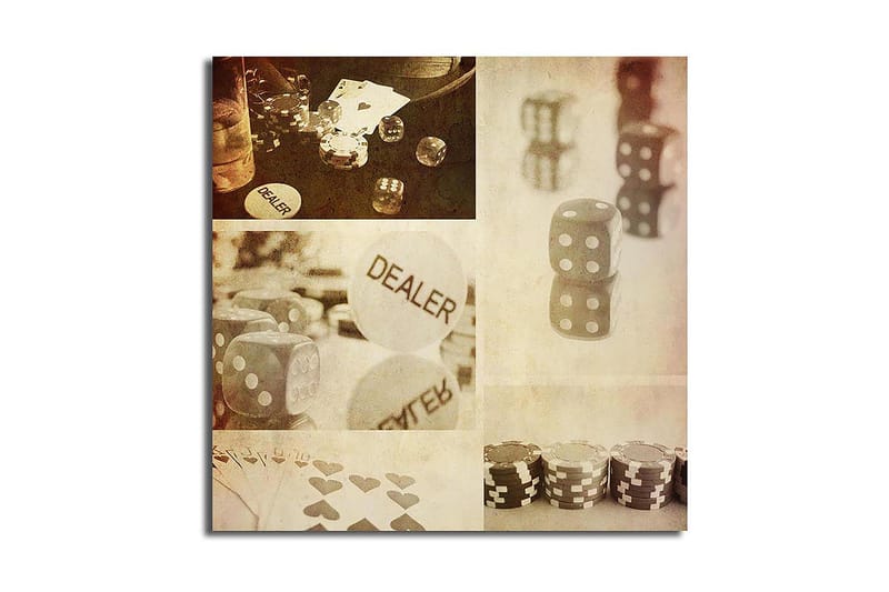 Canvas-taulu 45x45 cm - Peliaiheinen sommitelma nopilla ja pelimerkeillä, Harmaa / Valkoinen / Beige