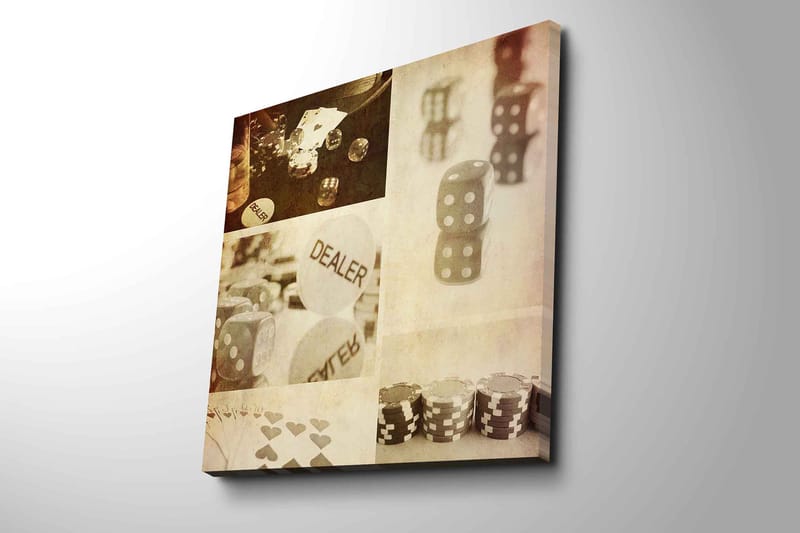 Canvas-taulu 45x45 cm - Peliaiheinen sommitelma nopilla ja pelimerkeillä - Harmaa / Valkoinen / Beige - Sisustustuotteet - Taulu & taide - Canvas-taulu