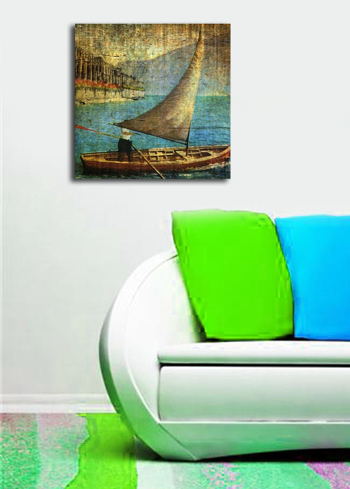 Canvas-taulu 45x45 cm - Purjevene tyynellä vedellä - Sininen / Ruskea / Beige - Sisustustuotteet - Taulu & taide - Canvas-taulu