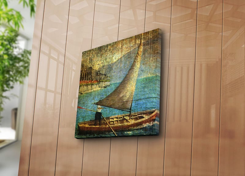 Canvas-taulu 45x45 cm - Purjevene tyynellä vedellä - Sininen / Ruskea / Beige - Sisustustuotteet - Taulu & taide - Canvas-taulu