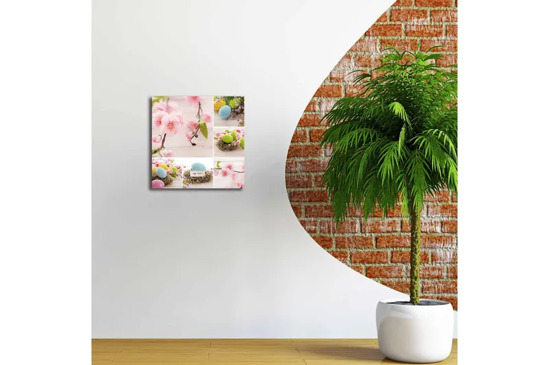 Canvas-taulu 45x45 cm - Pastellivärinen pääsiäisasetelma kukilla ja munilla - Vaaleanpunainen / Vihreä / Sininen - Sisustustuotteet - Taulu & taide - Canvas-taulu