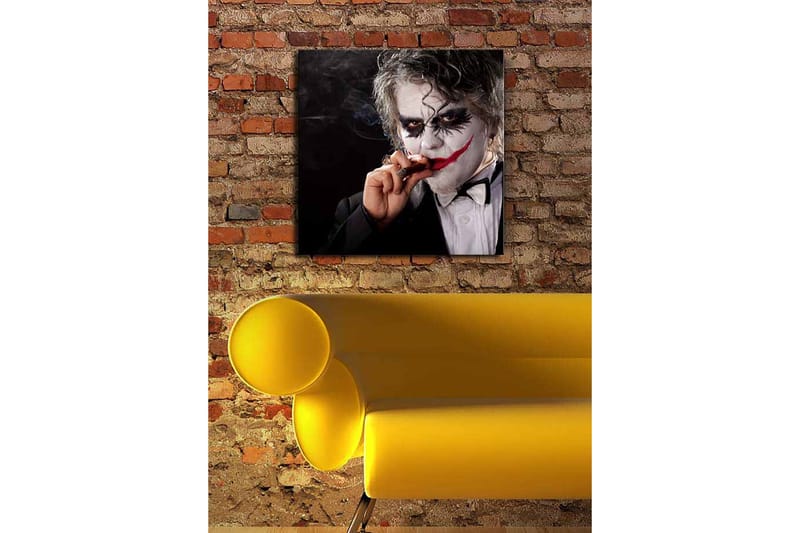 Canvas-taulu 45x45 cm - Pelottava hahmo pellemeikillä ja sikarilla - Valkoinen / Musta / Punainen - Sisustustuotteet - Taulu & taide - Canvas-taulu