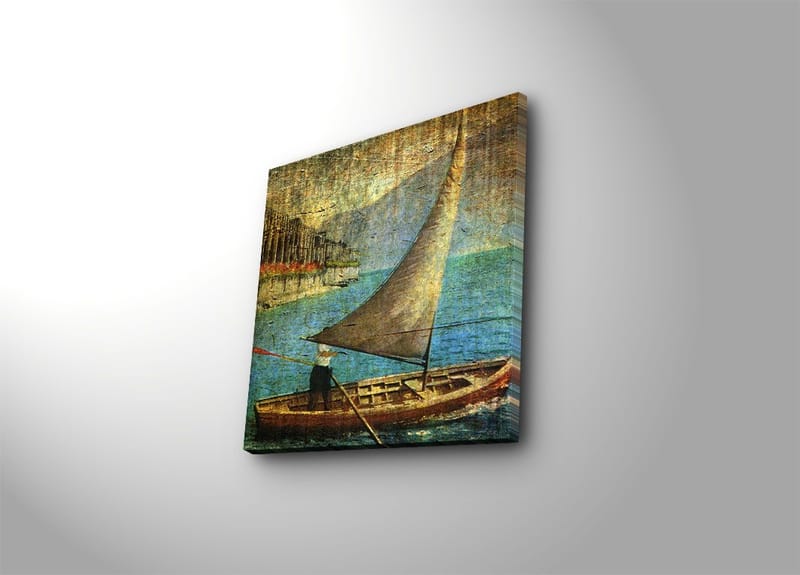 Canvas-taulu 45x45 cm - Purjevene tyynellä vedellä, Sininen / Ruskea / Beige