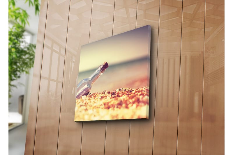 Canvas-taulu 45x45 cm - Pullo hiekkarannalla, meri taustalla - Läpinäkyvä / Beige / Sininen - Sisustustuotteet - Taulu & taide - Canvas-taulu