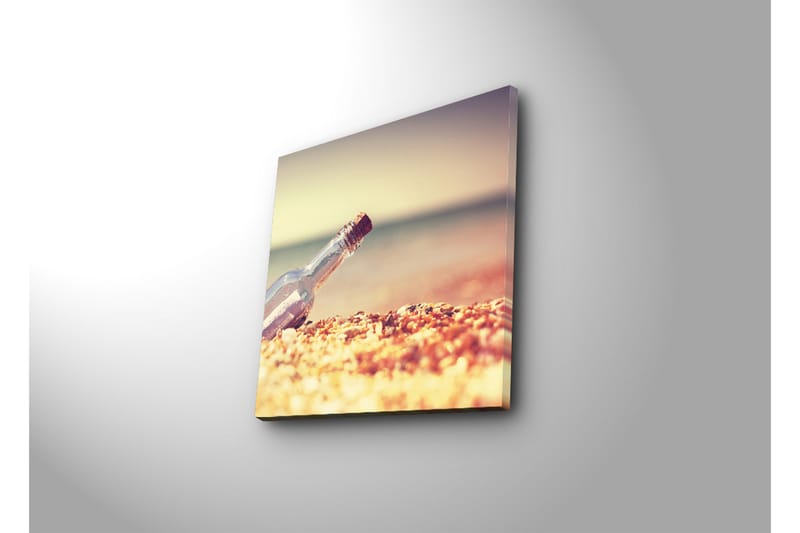 Canvas-taulu 45x45 cm - Pullo hiekkarannalla, meri taustalla - Läpinäkyvä / Beige / Sininen - Sisustustuotteet - Taulu & taide - Canvas-taulu