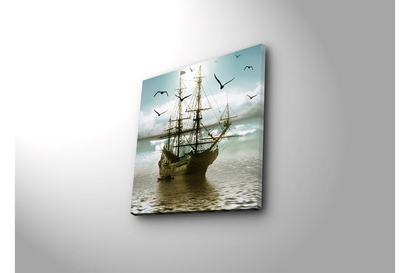 Canvas-taulu 45x45 cm - Purjevene peilimäisillä vesipinnoilla lintujen ympäröimänä - Sininen / Ruskea / Vihreä - Sisustustuotteet - Taulu & taide - Canvas-taulu