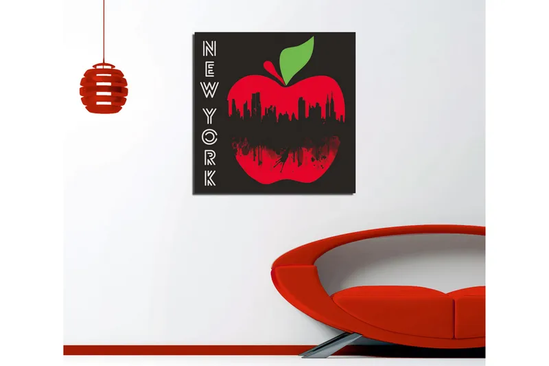 Canvas-taulu 45x45 cm - Punainen omena ja musta New Yorkin siluetti - Punainen / Musta / Vihreä - Sisustustuotteet - Taulu & taide - Canvas-taulu