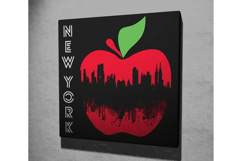 Canvas-taulu 45x45 cm - Punainen omena ja musta New Yorkin siluetti - Punainen / Musta / Vihreä - Sisustustuotteet - Taulu & taide - Canvas-taulu