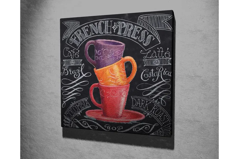 Canvas-taulu 45x45 cm - Pinottuja kahvikuppeja kirkkaissa väreissä - Violetti / Oranssi / Punainen - Sisustustuotteet - Taulu & taide - Canvas-taulu