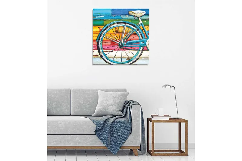 Canvas-taulu 45x45 cm - Polkupyörän pyörä värikkäällä taustalla - Turkoosi / Oranssi / Vaaleanpunainen - Sisustustuotteet - Taulu & taide - Canvas-taulu