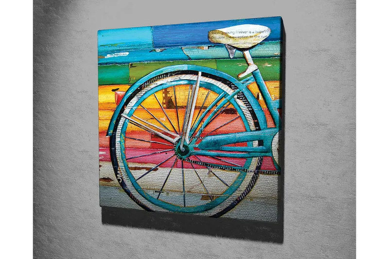 Canvas-taulu 45x45 cm - Polkupyörän pyörä värikkäällä taustalla - Turkoosi / Oranssi / Vaaleanpunainen - Sisustustuotteet - Taulu & taide - Canvas-taulu