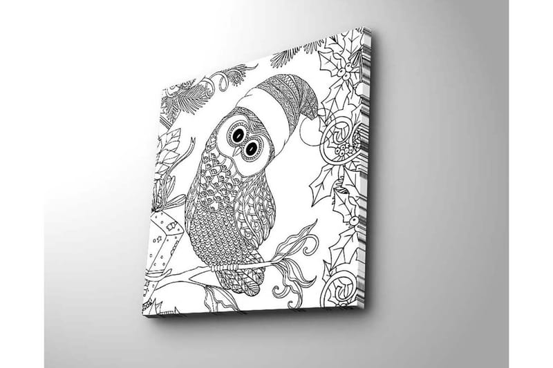 Canvas-taulu 45x45 cm - Pöllö tontunhatulla ja jouluisilla yksityiskohdilla - Musta / Valkoinen - Sisustustuotteet - Taulu & taide - Canvas-taulu