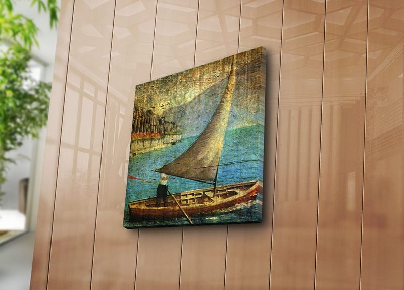 Canvas-taulu 45x45 cm - Purjevene tyynellä vedellä - Sininen / Ruskea / Beige - Sisustustuotteet - Taulu & taide - Canvas-taulu