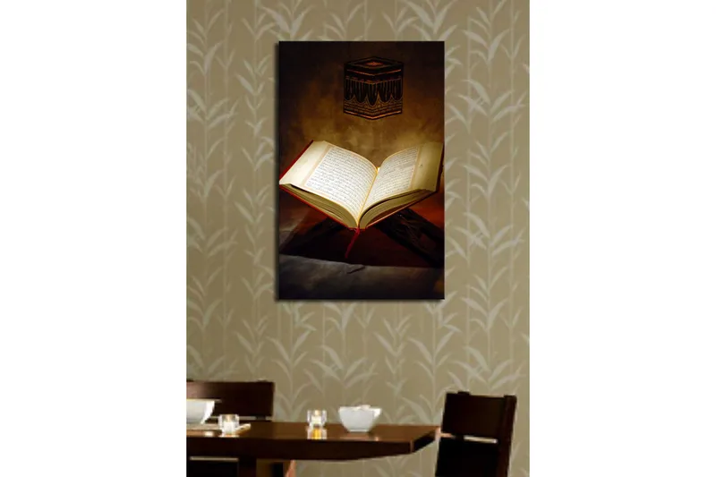 Canvas-taulu 45x70 cm - Avoin kirja kalligrafisilla sivuilla - Kulta / Punainen / Ruskea - Sisustustuotteet - Taulu & taide - Canvas-taulu