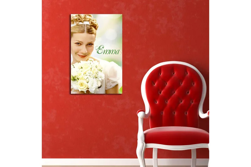 Canvas-taulu 45x70 cm - Hymyilevä nainen valkoisten ruusujen kimpun kanssa - Valkoinen / Vihreä / Beige - Sisustustuotteet - Taulu & taide - Canvas-taulu