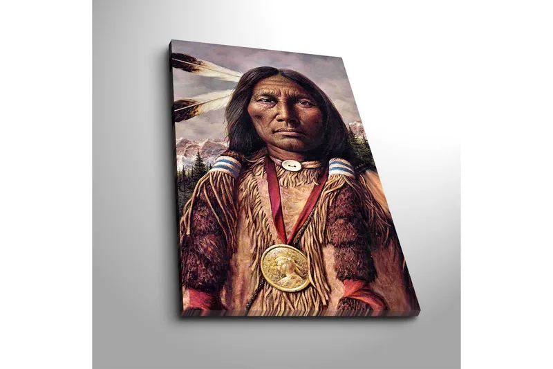 Canvas-taulu 45x70 cm - Muotokuva alkuperäiskansoista perinteisissä vaatteissa ja koruissa - Ruskea / Beige / Musta - Sisustustuotteet - Taulu & taide - Canvas-taulu