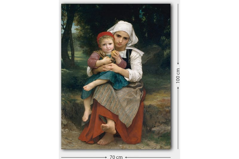 Canvas taulu 70x100 cm - Äiti pitää lastaan sylissään, tuntien hellyyttä ja läheisyyttä - Punainen / Vihreä / Valkoinen - Sisustustuotteet - Taulu & taide - Canvas-taulu