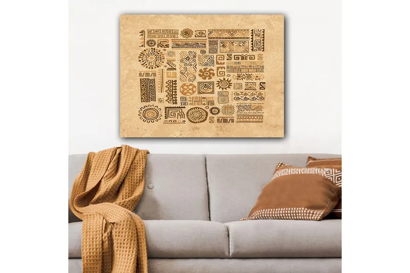 Canvas taulu 70x100 cm - Abstrakteja kuvioita ja symboleja maanläheisessä tyylissä - Vaaleanruskea / Tummanruskea / Beige - Sisustustuotteet - Taulu & taide - Canvas-taulu