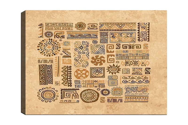 Canvas taulu 70x100 cm - Abstrakteja kuvioita ja symboleja maanläheisessä tyylissä, Vaaleanruskea / Tummanruskea / Beige