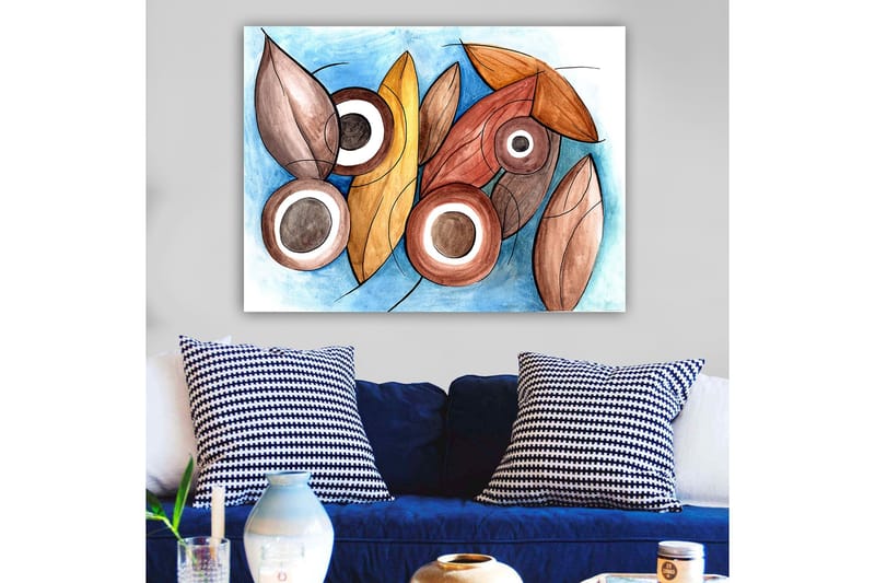 Canvas taulu 70x100 cm - Abstrakteja lehtien ja ympyröiden muotoja harmonisissa väreissä - Ruskea / Beige / Valkoinen - Sisustustuotteet - Taulu & taide - Canvas-taulu
