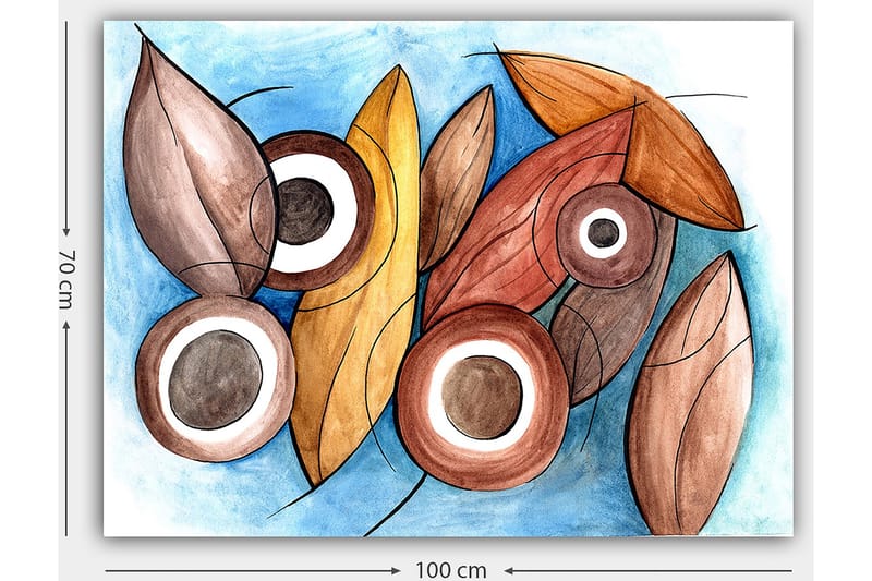 Canvas taulu 70x100 cm - Abstrakteja lehtien ja ympyröiden muotoja harmonisissa väreissä - Ruskea / Beige / Valkoinen - Sisustustuotteet - Taulu & taide - Canvas-taulu