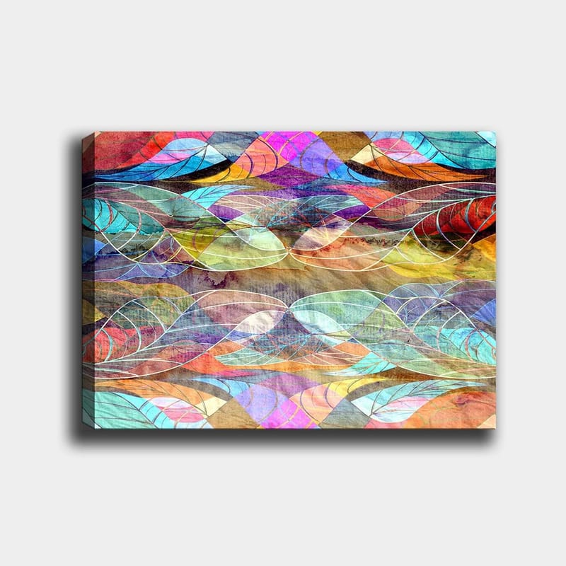 Canvas taulu 70x100 cm - Abstrakti aaltoilevien muotojen kuvio harmonisissa väreissä, Turkoosi / Violetti / Punainen