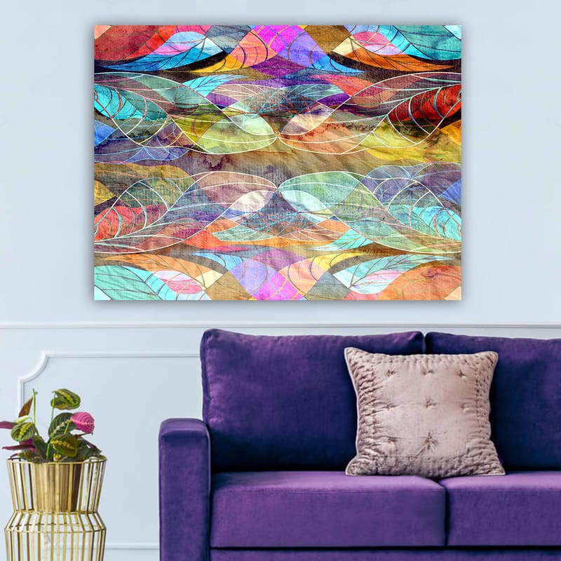 Canvas taulu 70x100 cm - Abstrakti aaltoilevien muotojen kuvio harmonisissa väreissä - Turkoosi / Violetti / Punainen - Sisustustuotteet - Taulu & taide - Canvas-taulu