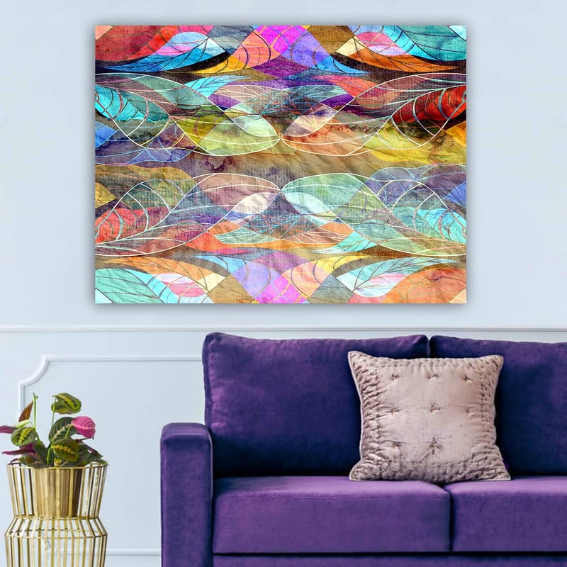 Canvas taulu 70x100 cm - Abstrakti aaltoilevien muotojen kuvio harmonisissa väreissä - Turkoosi / Violetti / Punainen - Sisustustuotteet - Taulu & taide - Canvas-taulu