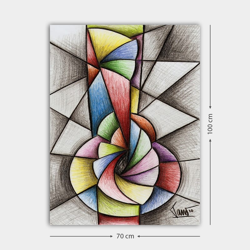 Canvas taulu 70x100 cm - Abstrakti geometrinen sommitelma, jonka aihetta hallitsee spiraalimainen muoto - Vihreä / Sininen / Punainen - Sisustustuotteet - Taulu & taide - Canvas-taulu