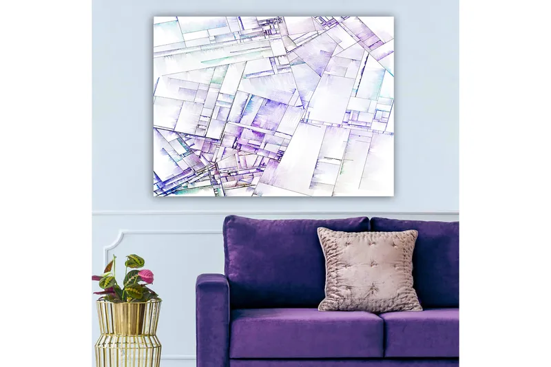 Canvas taulu 70x100 cm - Abstrakti geometristen muotojen sommittelu pehmeissä sävyissä - Violetti / Valkoinen / Vaaleansininen - Sisustustuotteet - Taulu & taide - Canvas-taulu