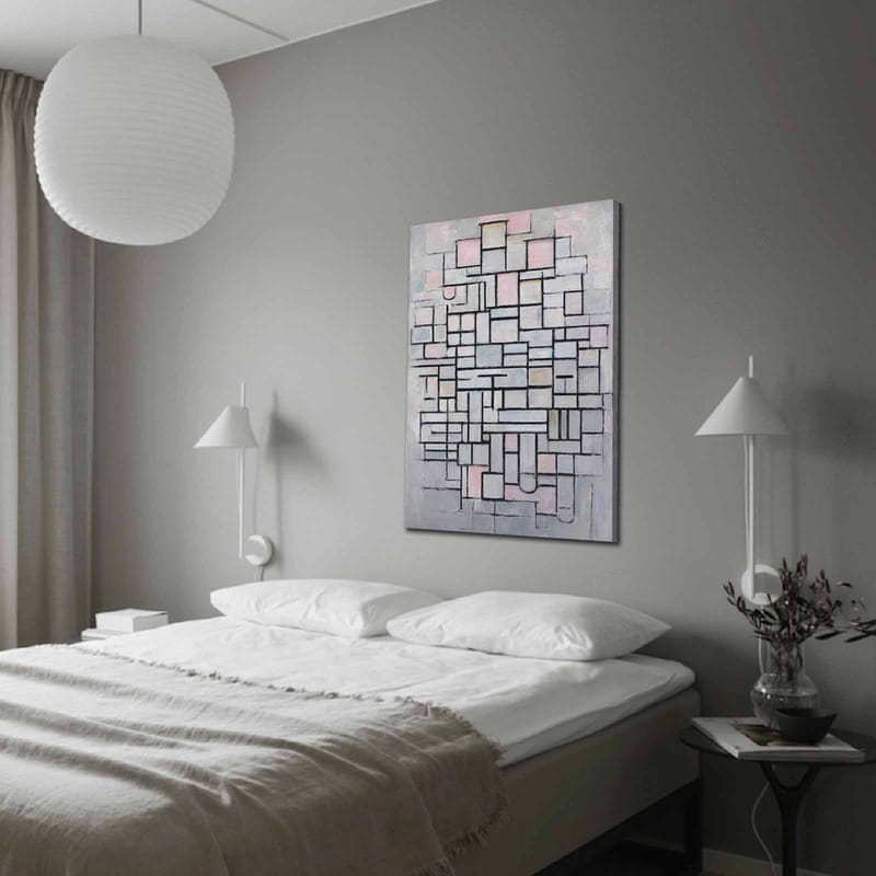 Canvas taulu 70x100 cm - Abstrakti geometristen muotojen sommittelu pehmeissä sävyissä, Vaaleanharmaa / Vaaleanpunainen / Musta