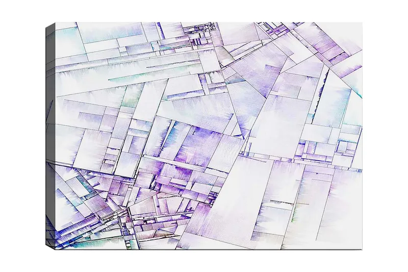 Canvas taulu 70x100 cm - Abstrakti geometristen muotojen sommittelu pehmeissä sävyissä, Violetti / Valkoinen / Vaaleansininen