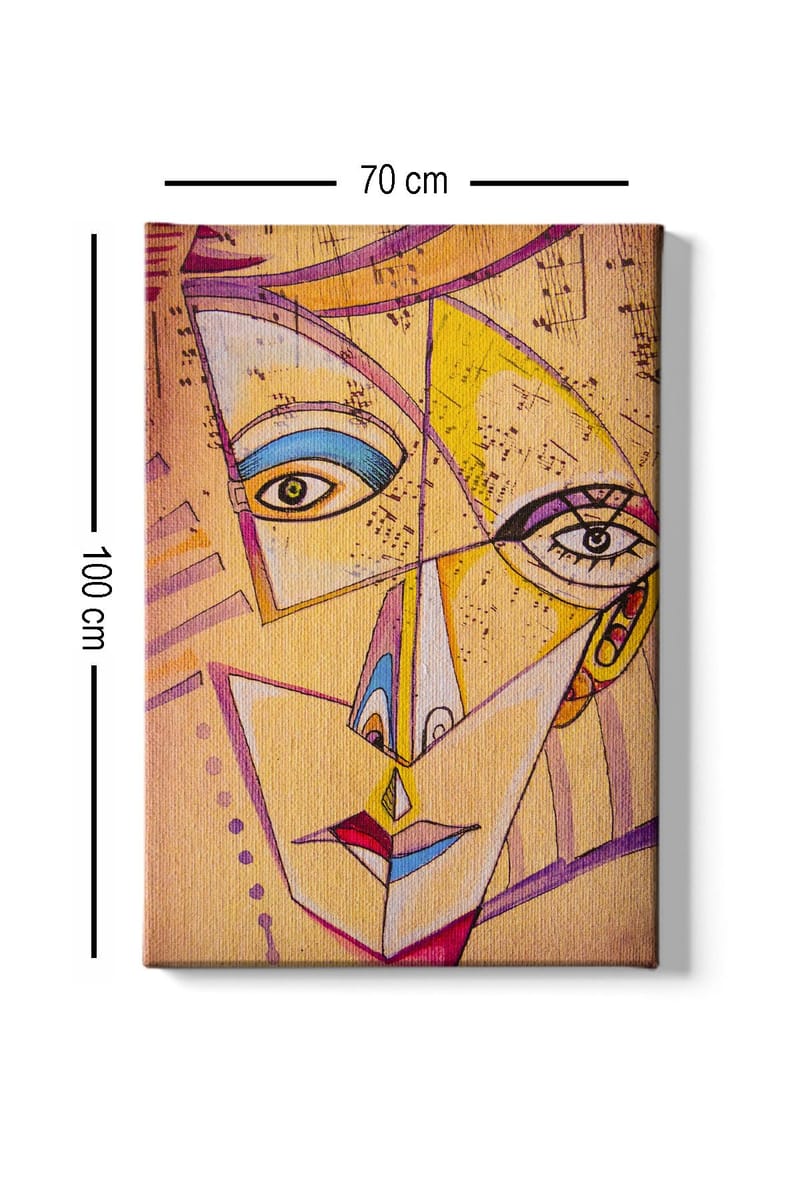 Canvas taulu 70x100 cm - Abstrakti kasvot geometrisilla muodoilla ja vahvoilla väreillä - Keltainen / Sininen / Vaaleanpunainen - Sisustustuotteet - Taulu & taide - Canvas-taulu