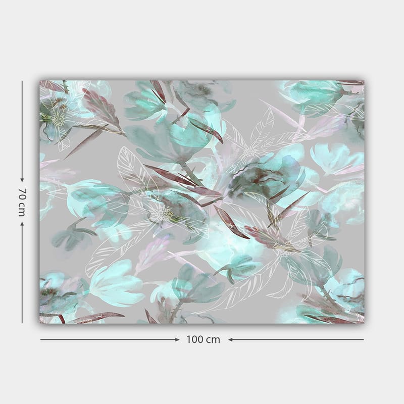 Canvas taulu 70x100 cm - Abstrakti kukka-aihe pehmeissä pastelliväreissä - Aqua / Harmaa / Ruskea - Sisustustuotteet - Taulu & taide - Canvas-taulu