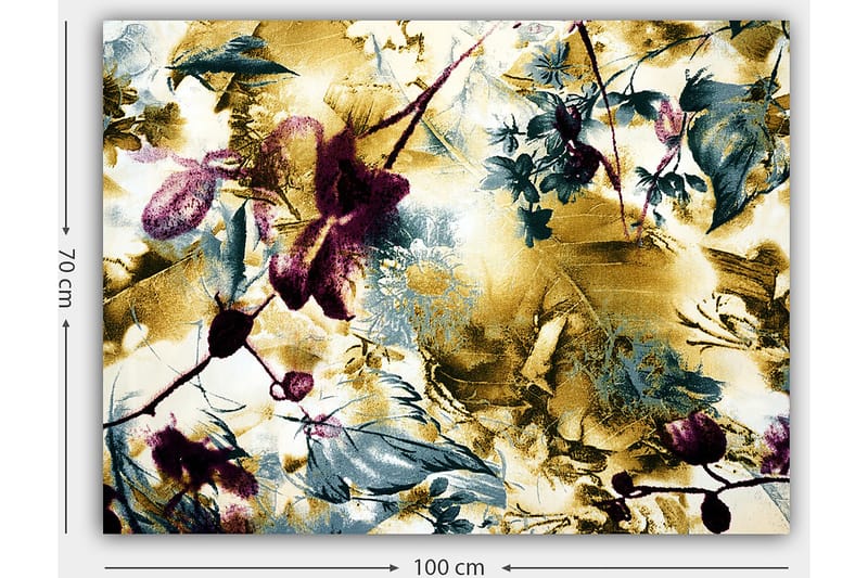 Canvas taulu 70x100 cm - Abstrakti kukkakuosi kultaisilla ja syvillä väreillä - Kulta / Tummanpunainen / Vihreä - Sisustustuotteet - Taulu & taide - Canvas-taulu