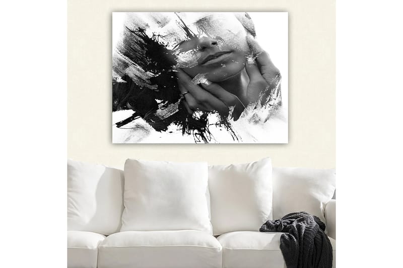 Canvas taulu 70x100 cm - Abstrakti kuva kasvojen profiilista, jossa kädet koskettavat kasvoja - Musta / Valkoinen / Harmaa - Sisustustuotteet - Taulu & taide - Canvas-taulu