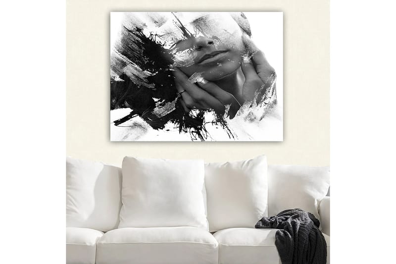 Canvas taulu 70x100 cm - Abstrakti kuva kasvojen profiilista, jossa kädet koskettavat kasvoja, Musta / Valkoinen / Harmaa