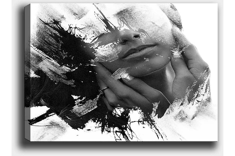 Canvas taulu 70x100 cm - Abstrakti kuva kasvojen profiilista, jossa kädet koskettavat kasvoja - Musta / Valkoinen / Harmaa - Sisustustuotteet - Taulu & taide - Canvas-taulu