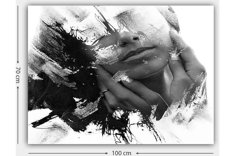 Canvas taulu 70x100 cm - Abstrakti kuva kasvojen profiilista, jossa kädet koskettavat kasvoja - Musta / Valkoinen / Harmaa - Sisustustuotteet - Taulu & taide - Canvas-taulu