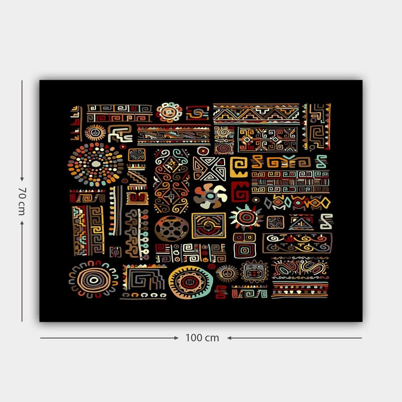 Canvas taulu 70x100 cm - Abstrakti kuvio geometrisilla muodoilla ja symboleilla kirkkaissa väreissä - Punainen / Keltainen / Musta - Sisustustuotteet - Taulu & taide - Canvas-taulu