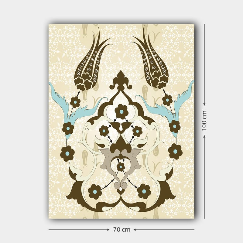 Canvas taulu 70x100 cm - Abstrakti kuvio kukilla ja kasviaiheilla elegantissa muotoilussa - Tummanruskea / Vaaleansininen / Beige - Sisustustuotteet - Taulu & taide - Canvas-taulu