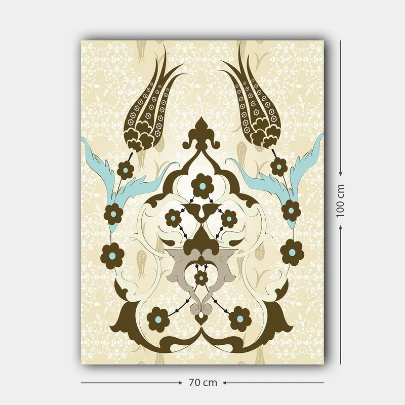 Canvas taulu 70x100 cm - Abstrakti kuvio kukilla ja kasviaiheilla elegantissa muotoilussa - Tummanruskea / Vaaleansininen / Beige - Sisustustuotteet - Taulu & taide - Canvas-taulu