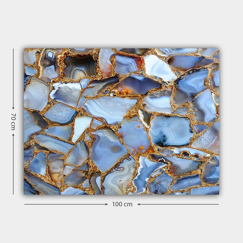 Canvas taulu 70x100 cm - Abstrakti kuvio sinisistä ja kultaisista akaateista - Sininen / Kultainen / Valkoinen - Sisustustuotteet - Taulu & taide - Canvas-taulu