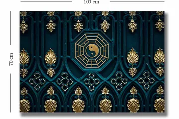 Canvas taulu 70x100 cm - Abstrakti kuvio yin-yang-symbolilla ja koriste-elementeillä kultaisen ja sinisen sävyissä - Tummansininen / Kulta - Sisustustuotteet - Taulu & taide - Canvas-taulu