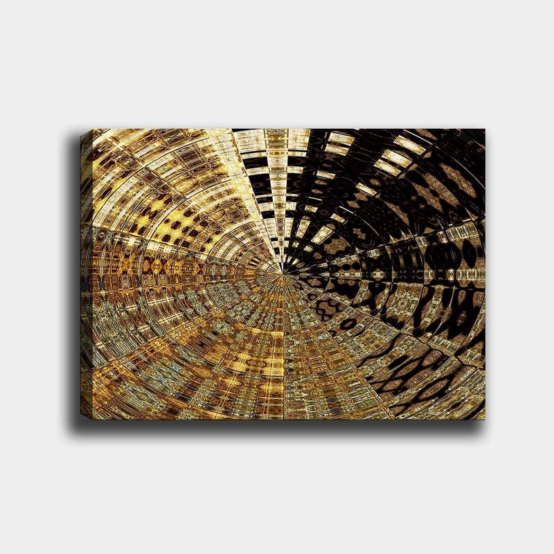 Canvas taulu 70x100 cm - Abstrakti kuvio pyöreillä muodoilla kultaisen ja mustan sävyissä, Kulta / Musta