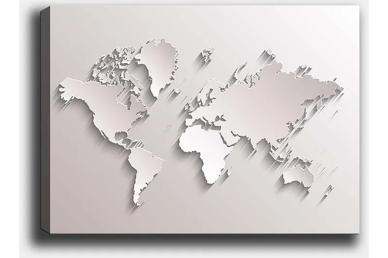 Canvas taulu 70x100 cm - Abstrakti maailmankartta veistoksellisessa tyylissä - Valkoinen / Vaaleanharmaa - Sisustustuotteet - Taulu & taide - Canvas-taulu