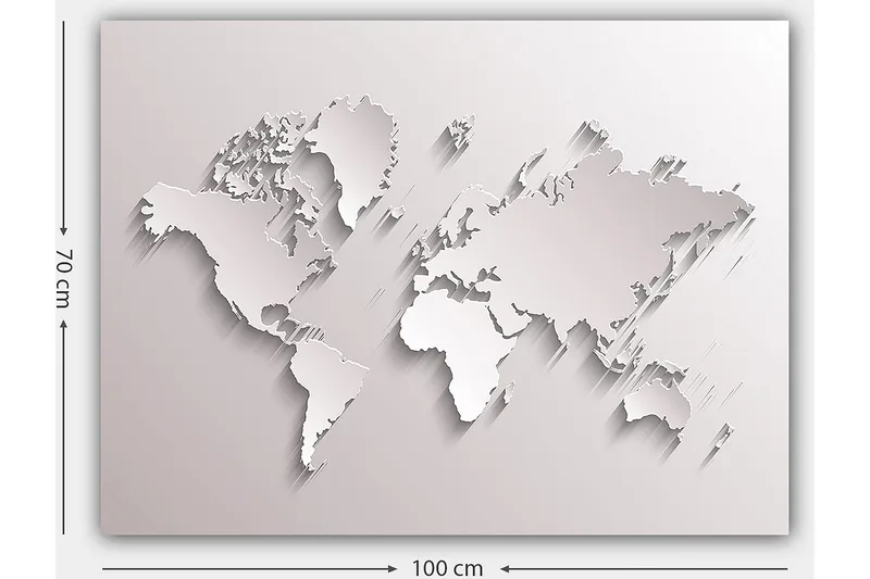 Canvas taulu 70x100 cm - Abstrakti maailmankartta veistoksellisessa tyylissä - Valkoinen / Vaaleanharmaa - Sisustustuotteet - Taulu & taide - Canvas-taulu