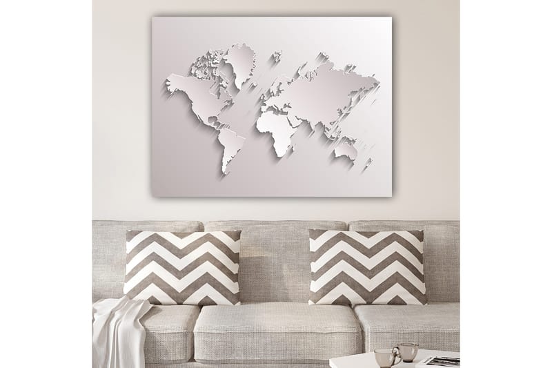 Canvas taulu 70x100 cm - Abstrakti maailmankartta veistoksellisessa tyylissä, Valkoinen / Vaaleanharmaa