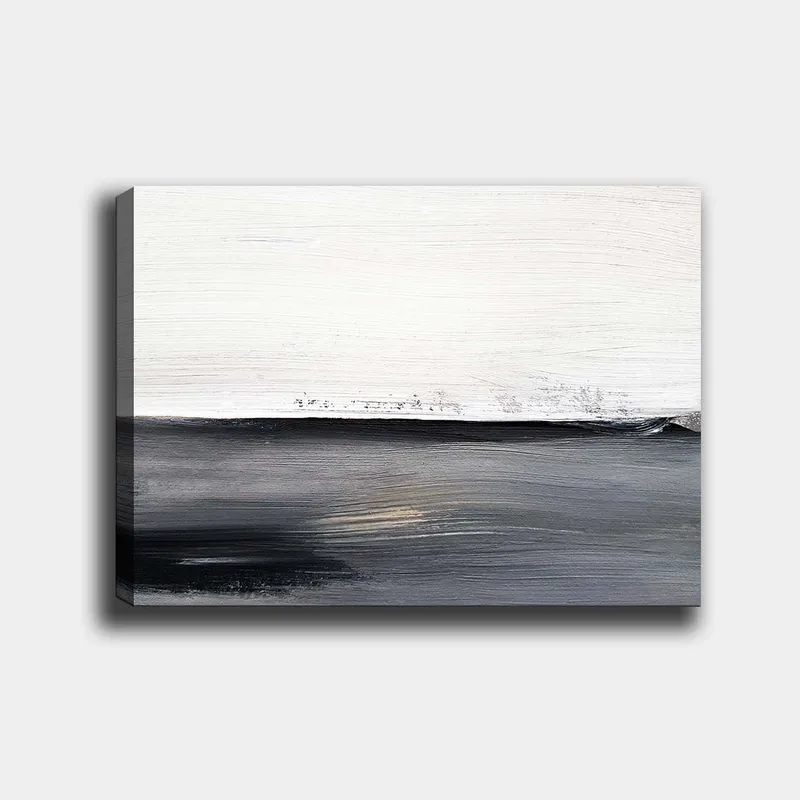 Canvas taulu 70x100 cm - Abstrakti maisema, jossa mustavalkoinen horisonttiviiva - Musta / Valkoinen / Harmaa - Sisustustuotteet - Taulu & taide - Canvas-taulu